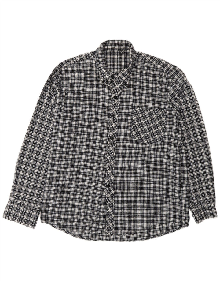 Vintage herre flannel skjorte str. 42 Large marineblå ternet bomuld