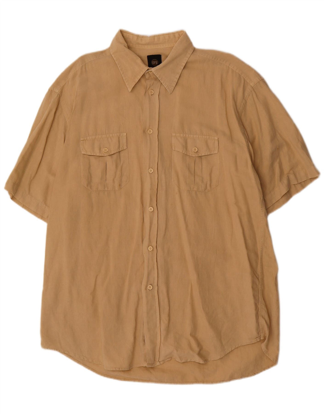 Vintage kortærmet herreskjorte 2XL beige hør