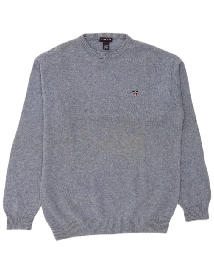 Gant Herre Crew Neck Jumper Sweater Stor Blå Lammeuld