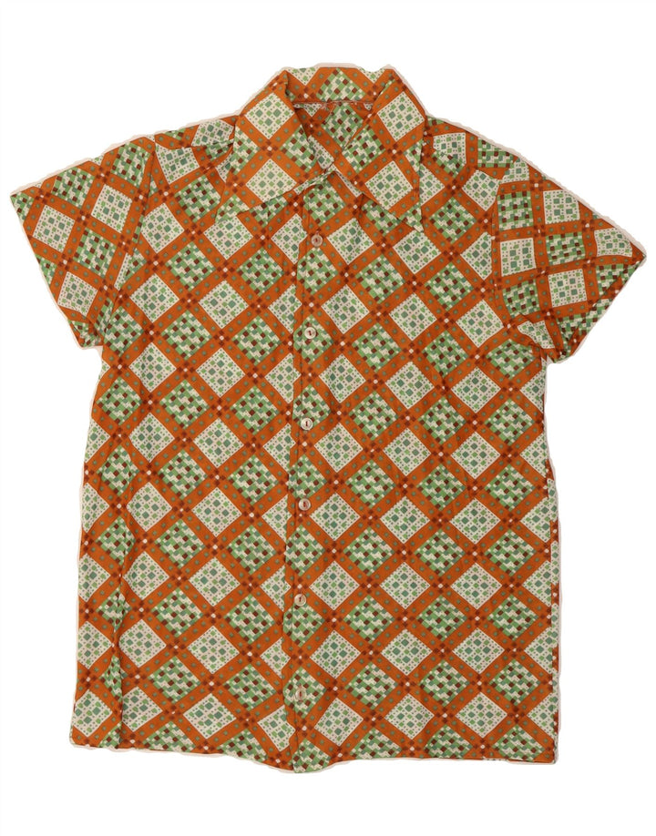 VINTAGE Mens Short Sleeve Shirt Small Brown Geometric Vintage Vintage and Second-Hand Vintage from Messina Hembry 