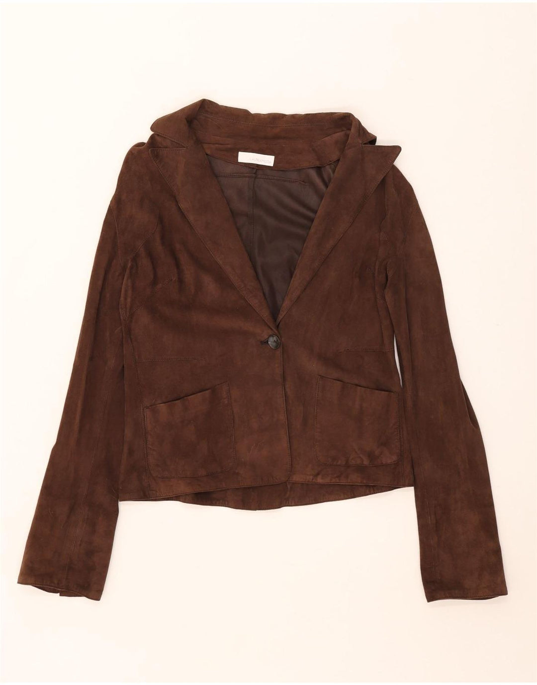 Latramoda Dame 1 Knap Ruskind Blazer Jacket IT 46 Stor Brun Læder