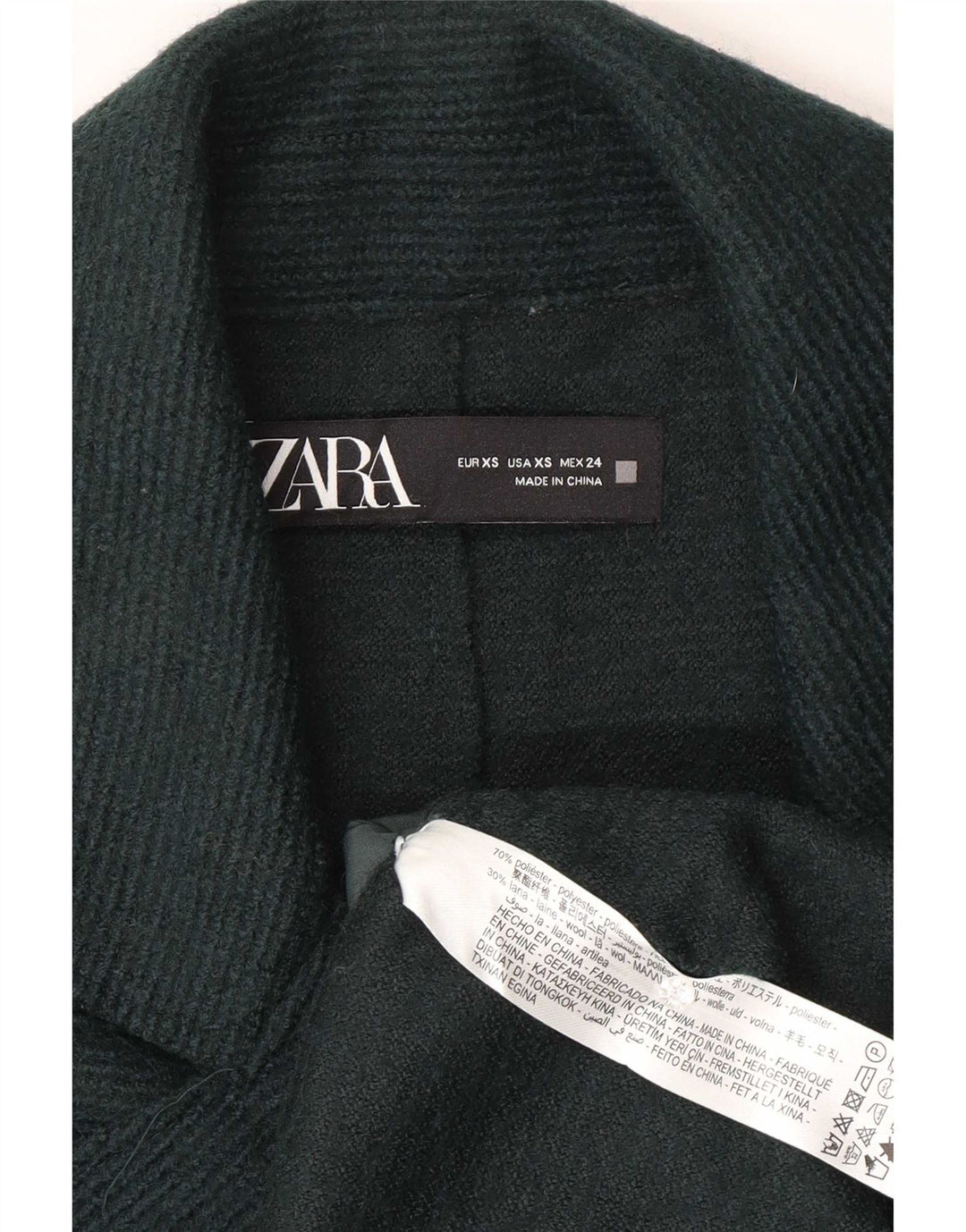 Zara Dame Oversized Dobbeltradet Frakke UK 4 XS Grøn Polyester