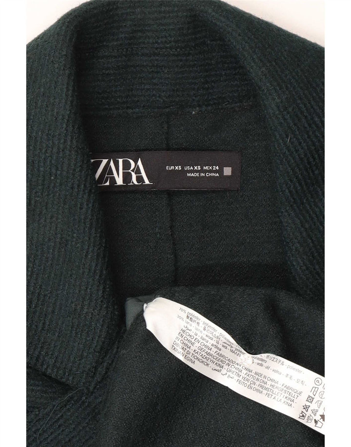 Zara Dame Oversized Dobbeltradet Frakke UK 4 XS Grøn Polyester