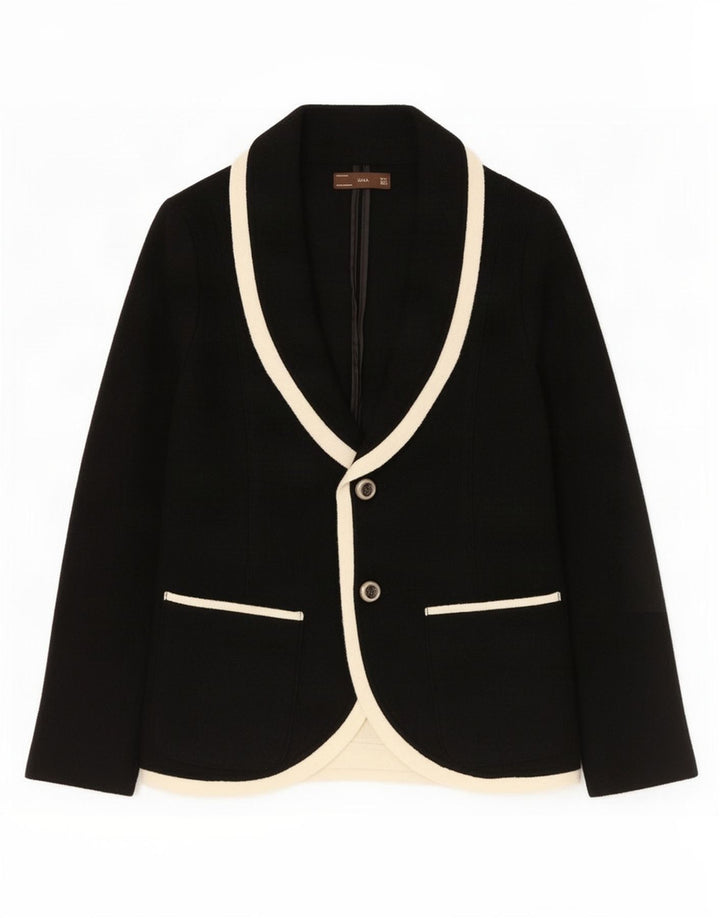 Zara Dame 2 Button Knit Blazer Jacket UK 14 Large Black Wool