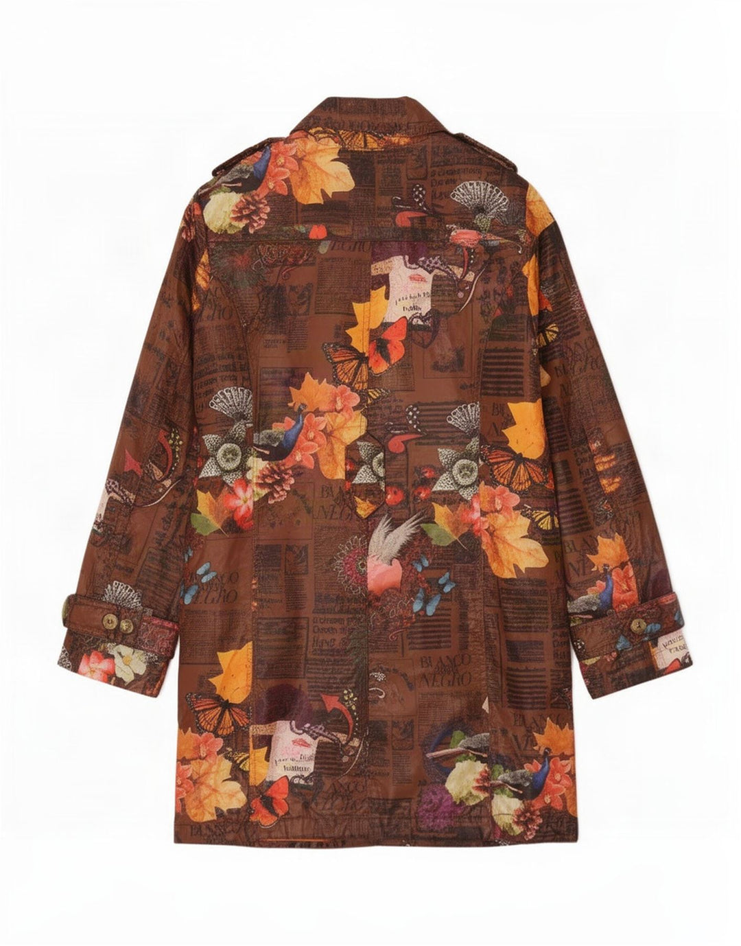 Desigual Graphic Trench Coat til kvinder EU 38 Medium Brown Floral Polyester