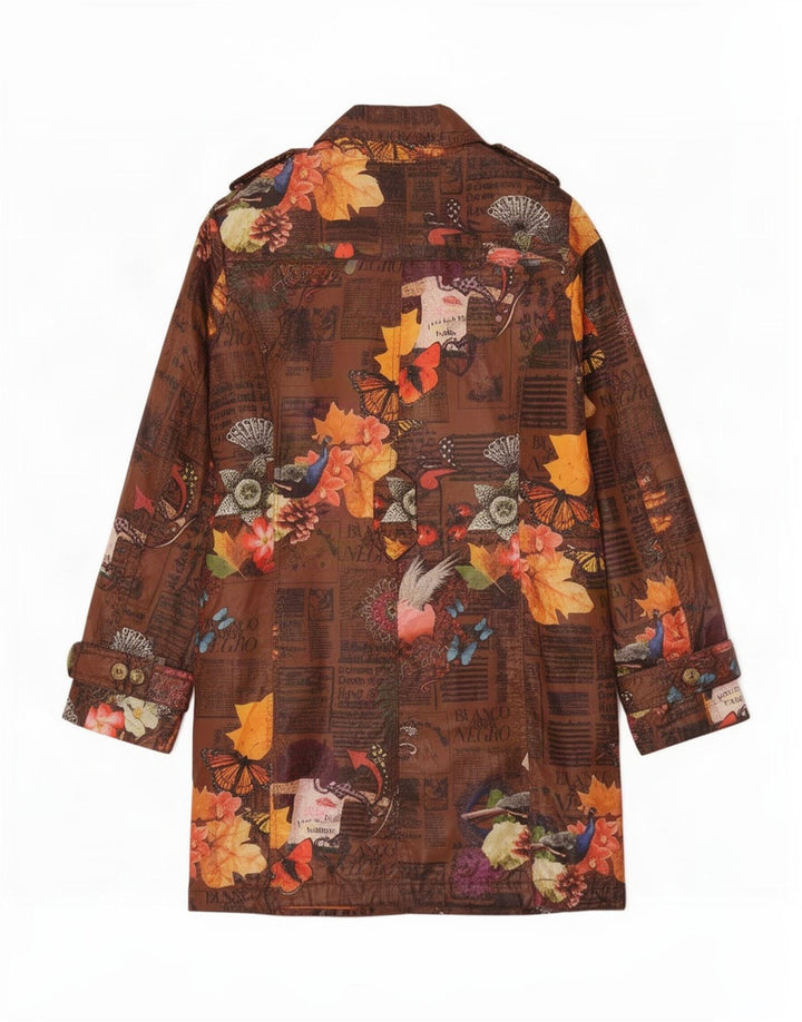 Desigual Graphic Trench Coat til kvinder EU 38 Medium Brown Floral Polyester
