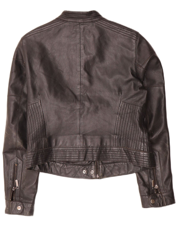 Jones Crop Læder Biker Jacket EU 38 Medium Sort Læder