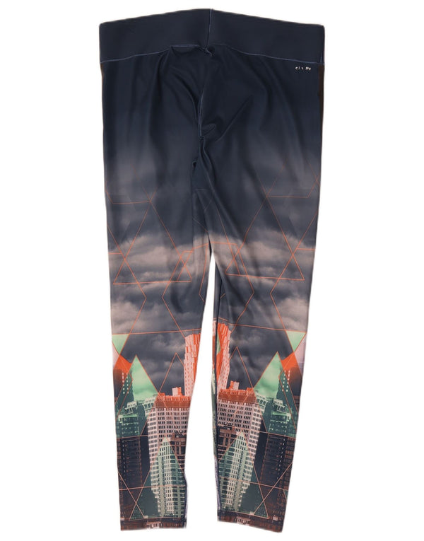 Adidas Dame Climalite Grafiske Leggings UK 16/18 Large Navy Blue