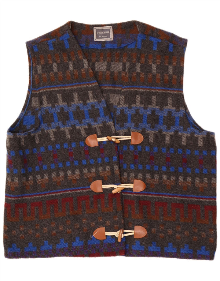 VINTAGE Dame Gilet UK 20 2XL Grå Geometrisk