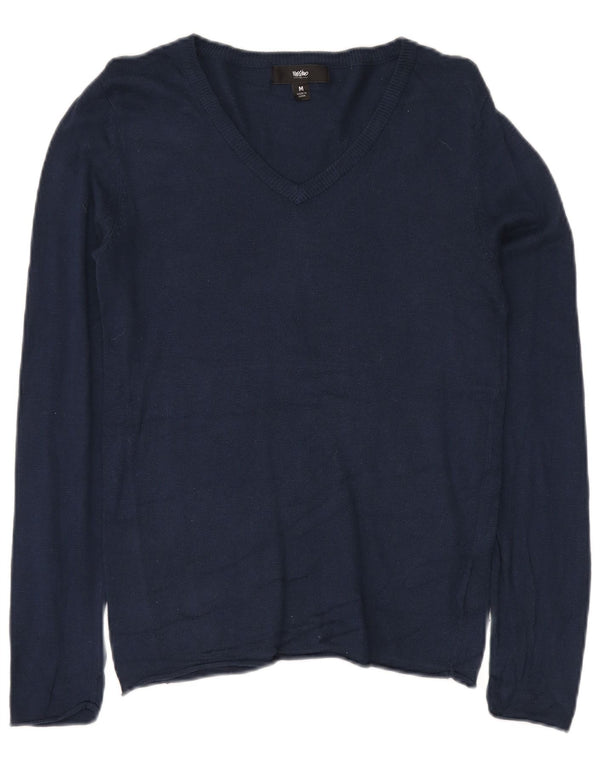 MOSSIMO Dame V-hals sweater UK 12 Medium Navy Blue Nylon