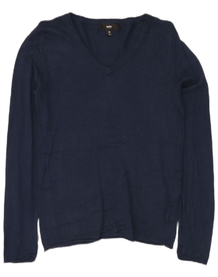 MOSSIMO Dame V-hals sweater UK 12 Medium Navy Blue Nylon