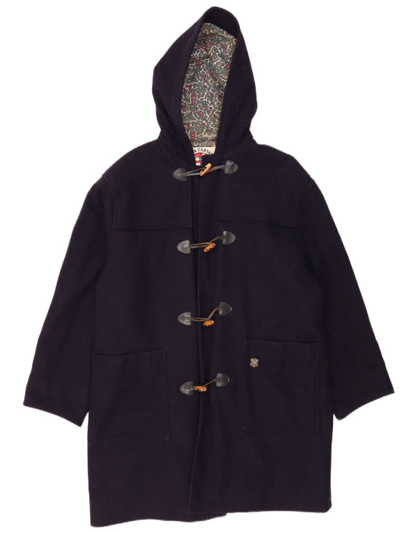Vintage Herre Hooded Loose Fit Duffle Coat IT 48 Medium Navy Blue Wool