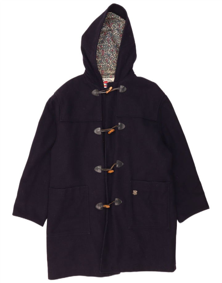 Vintage Herre Hooded Loose Fit Duffle Coat IT 48 Medium Navy Blue Wool