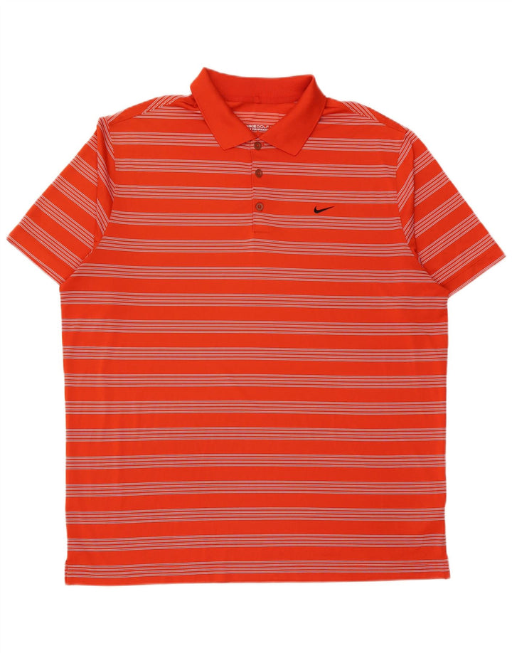 Nike Dri Fit poloshirt til mænd 2XL orange stribet polyester