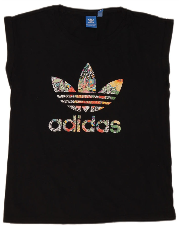Adidas Dame Ærmeløs Grafisk T-Shirt Top UK 12 Medium Sort