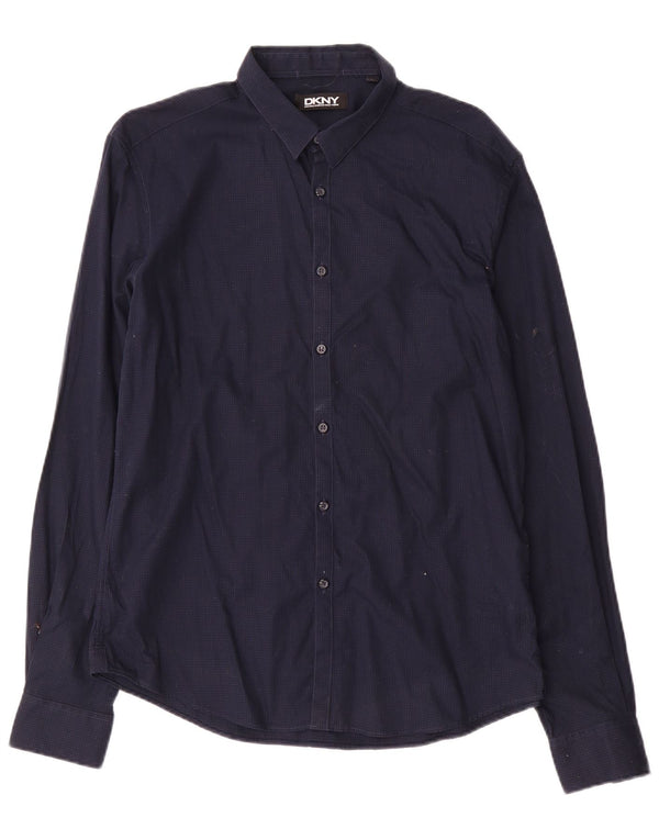 Dkny Herreskjorte Large Navy Blue Gingham Cotton
