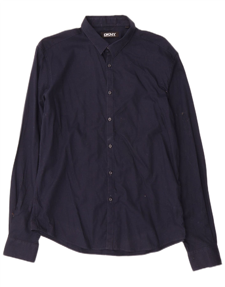 Dkny Herreskjorte Large Navy Blue Gingham Cotton