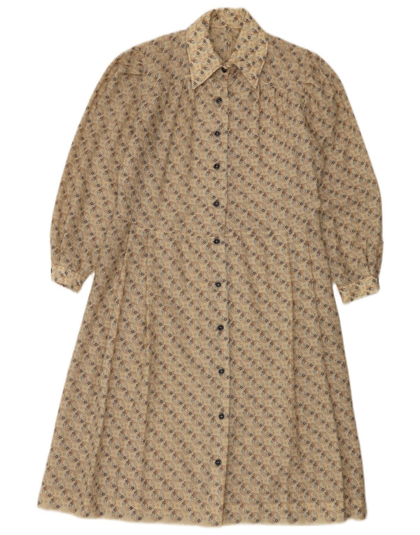 Vintage dameskjortekjole UK 14 Medium Beige Floral