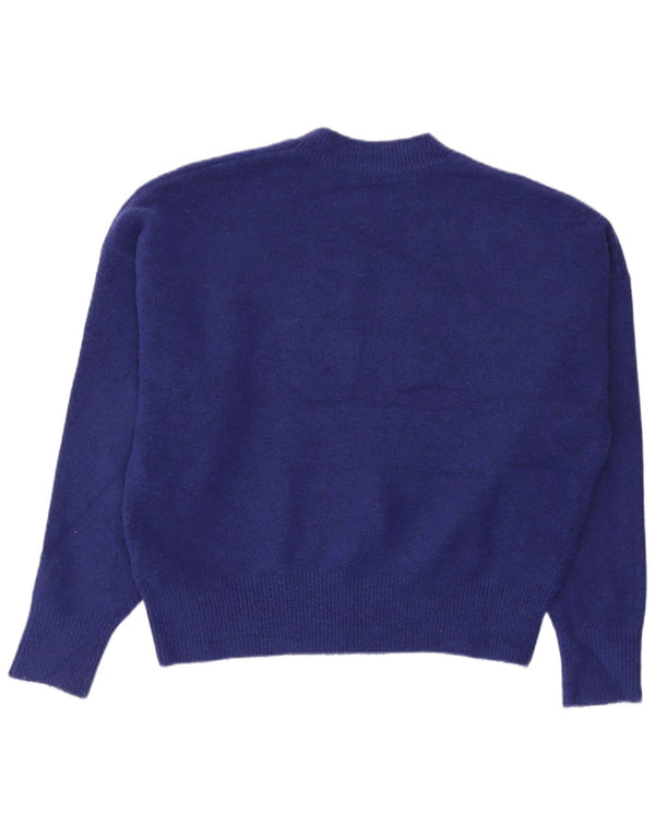 Zara Womens Oversized Crew Neck Jumper Sweater UK 14 Medium Blue Acryl