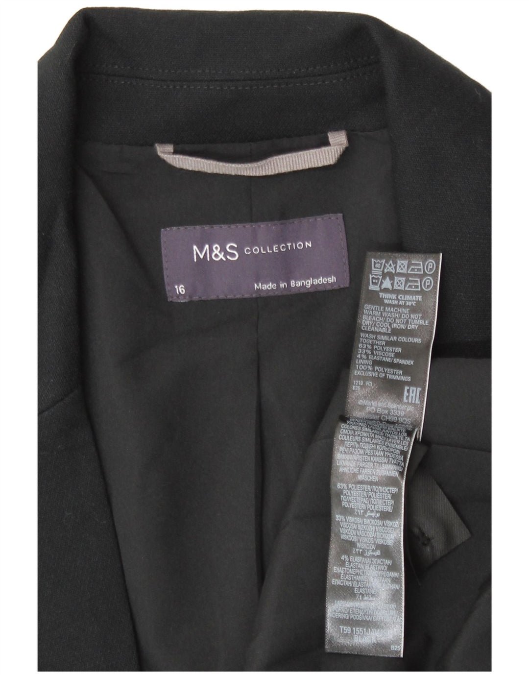 Marks & Spencer Dame 1-knaps blazerjakke UK 16 Stor sort polyester