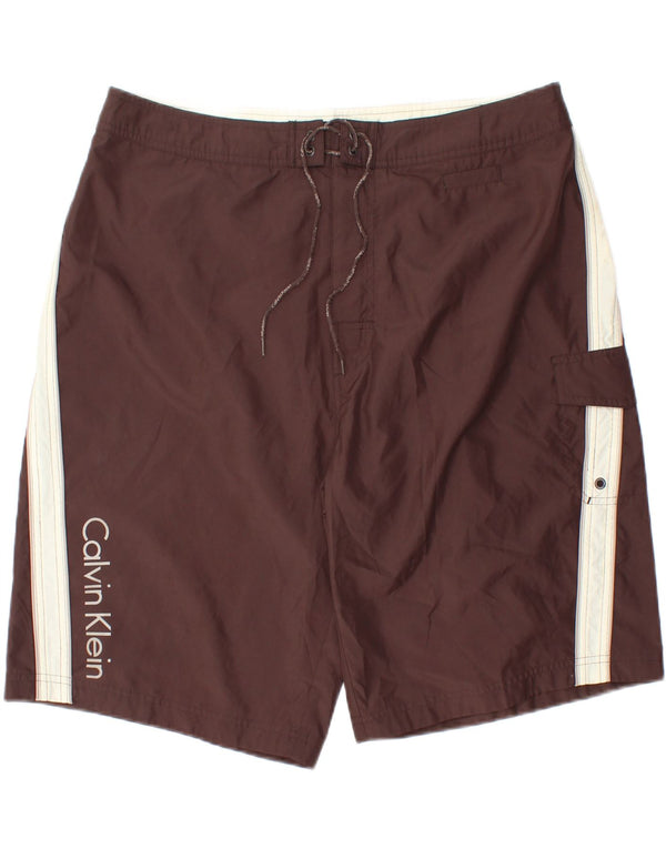 Calvin Klein Herre grafiske svømmeshorts XL Brun Colourblock Polyester
