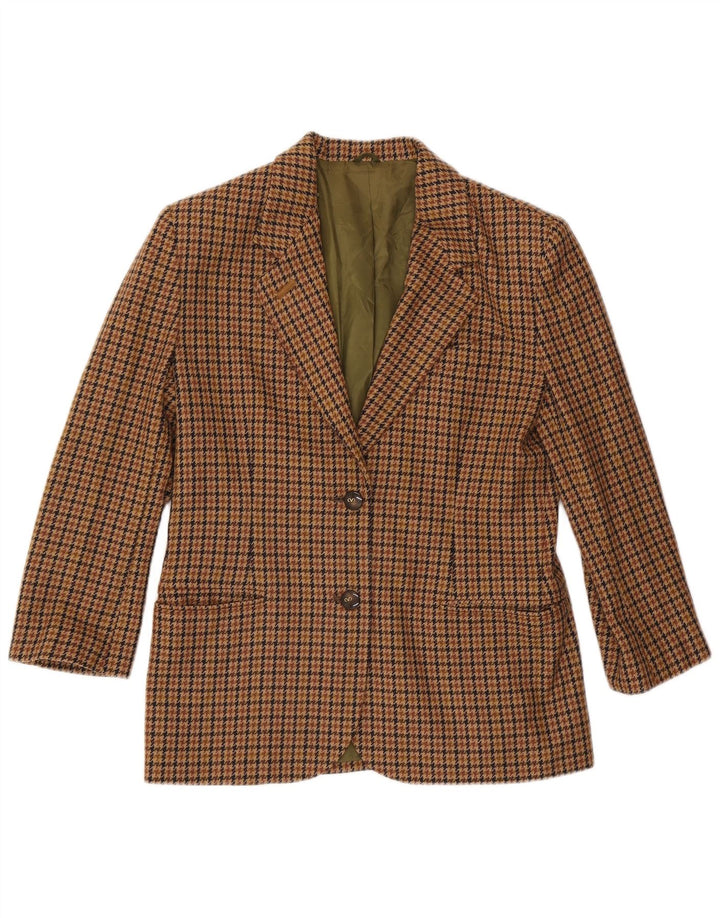 Vintage dame 2-knaps blazerjakke IT 44 Medium Brown Houndstooth Uld