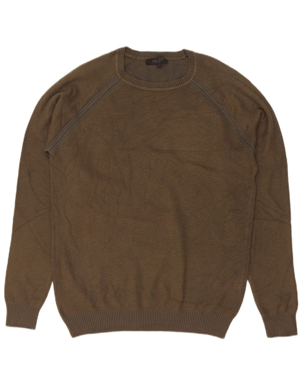Liu Jo Mens Crew Neck Jumper Sweater Large Khaki Viscose