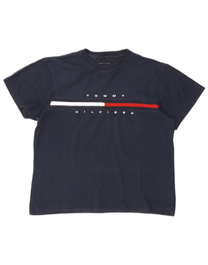 Tommy Hilfiger Kvinder Oversized Grafisk T-Shirt Top UK 10 Small Navy Blue