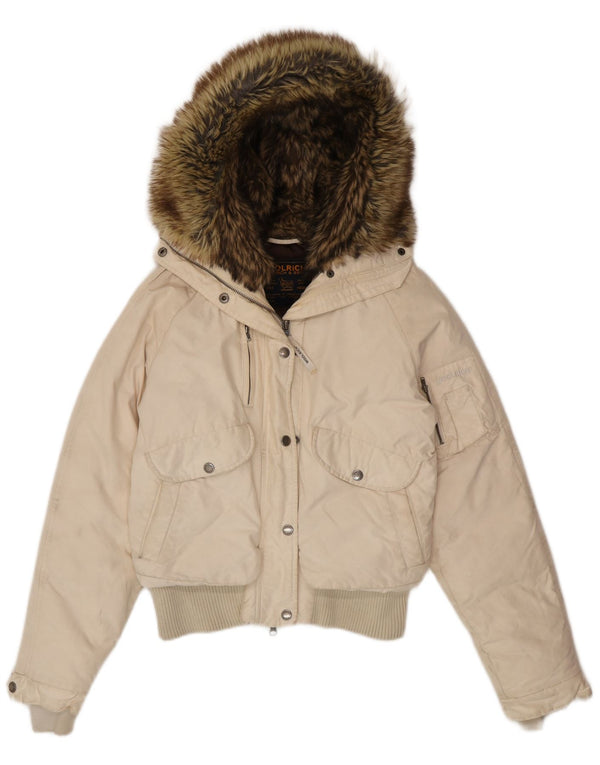 Woolrich polstret hættejakke til kvinder UK 14 Medium hvid bomuld