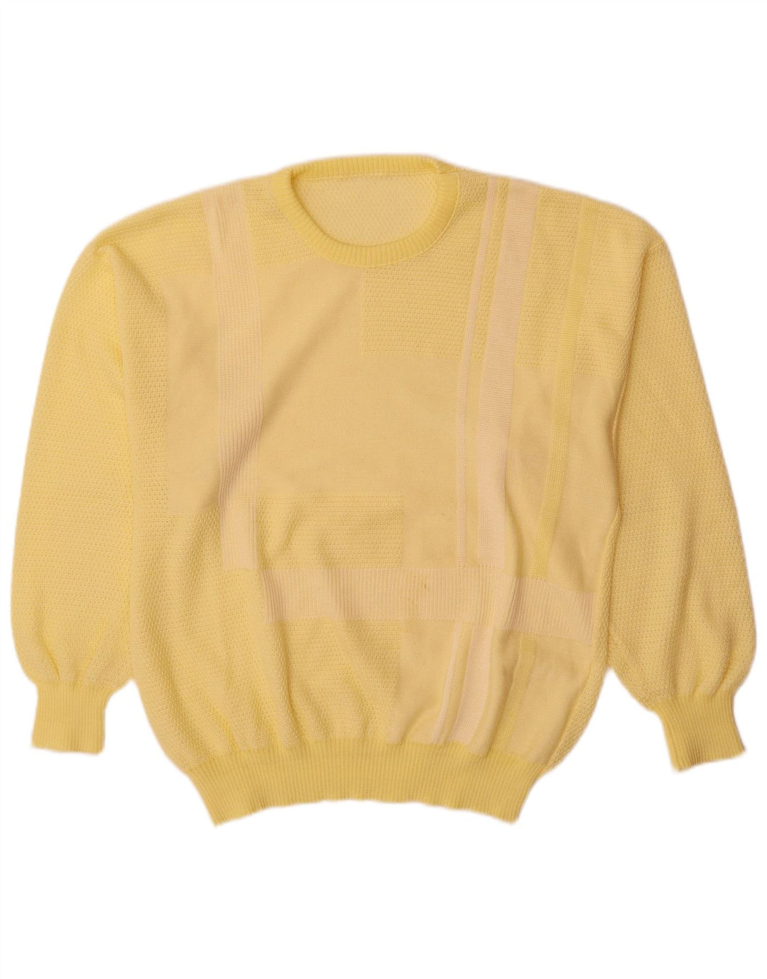 Vintage herre sweater med rund hals, stor gul farveblok