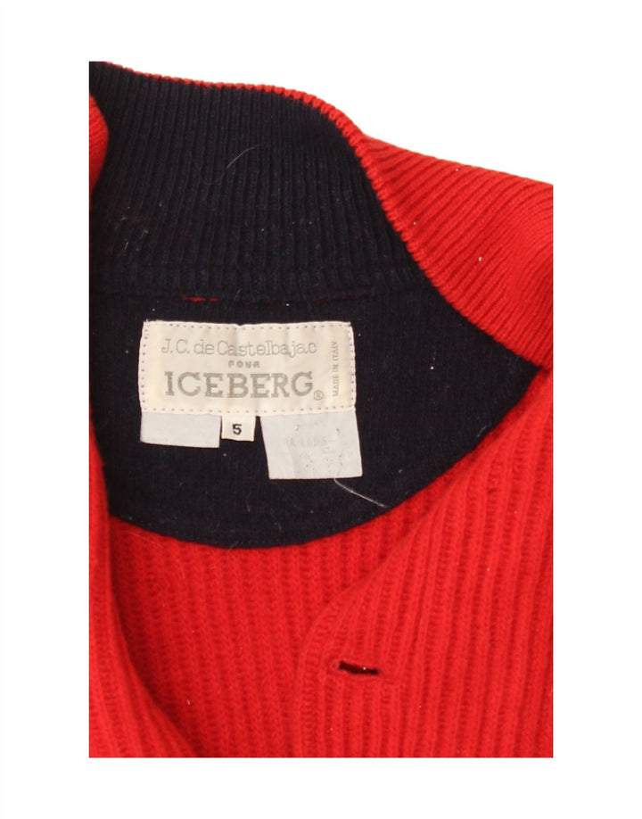JC DE CASTELBAJAC Mens Iceberg Button Neck Jumper Sweater Large Red Wool Vintage JC De Castelbajac and Second-Hand JC De Castelbajac from Messina Hembry 