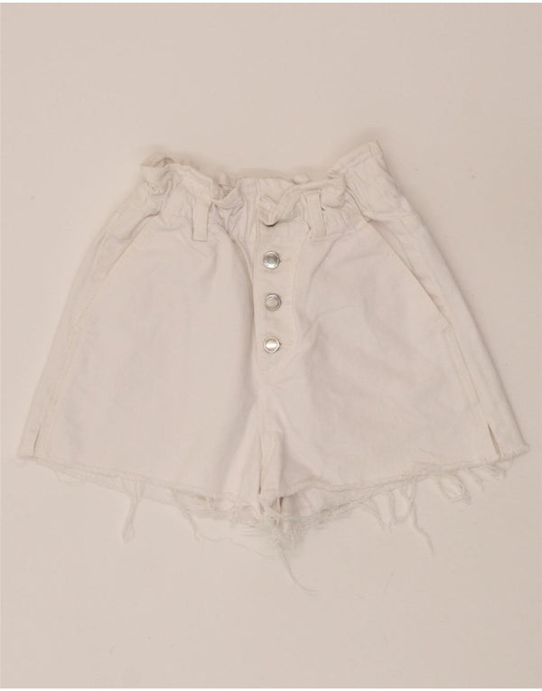 Zara Womens High Waist Denim Shorts EU 34 2XS W22 White Cotton
