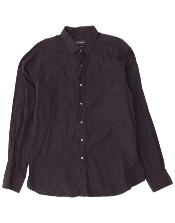 MASSIMO DUTTI Herre Slim Fit skjorte XL marineblå bomuld