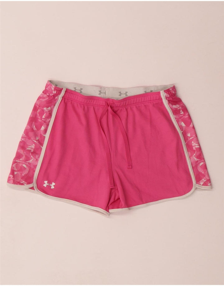 UNDER ARMOUR Womens Heat Gear Sportsshorts UK 14 Medium Pink Geometric
