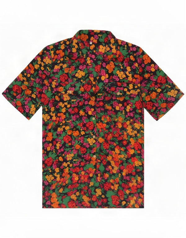Vintage kortærmet oversize skjorte til kvinder UK 4 små flerfarvede blomster