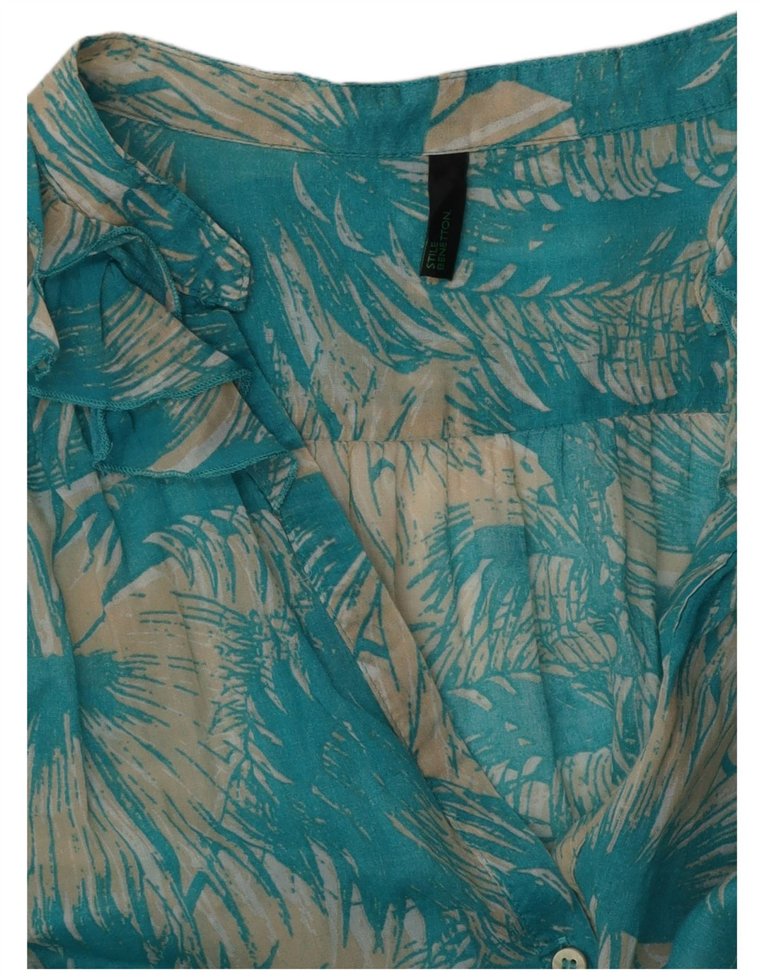 BENETTON Kortærmet skjortebluse til kvinder UK 14 Medium Blue Floral