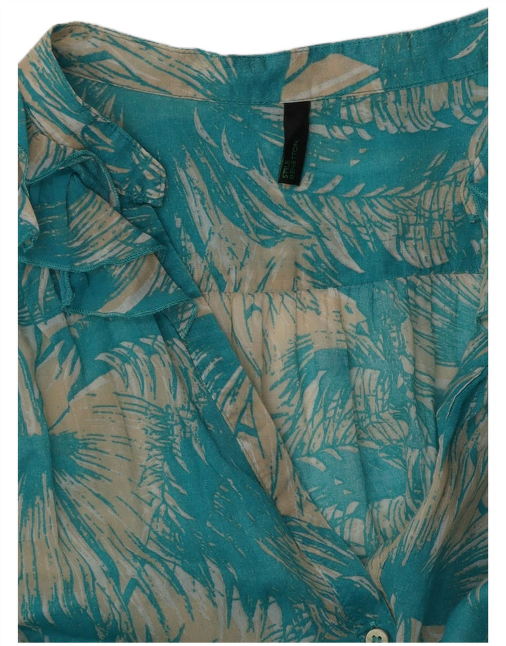BENETTON Kortærmet skjortebluse til kvinder UK 14 Medium Blue Floral
