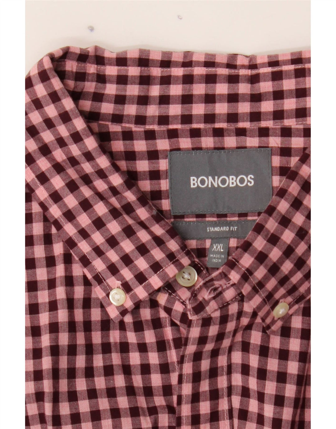 BONOBOS Mens Standard Fit Shirt 2XL Burgundy Gingham Cotton Vintage BONOBOS and Second-Hand BONOBOS from Messina Hembry 