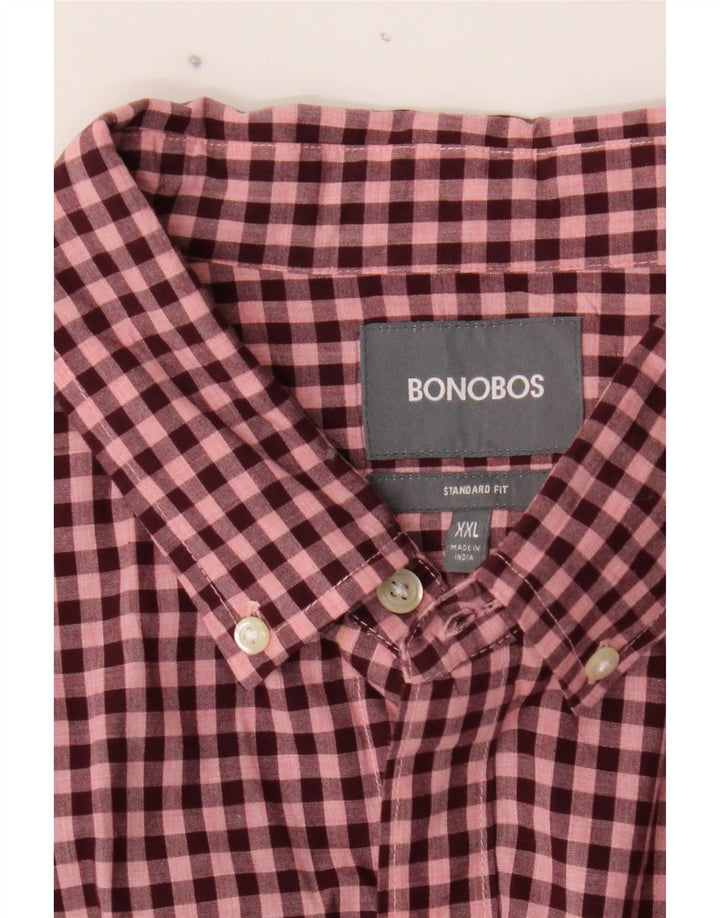 BONOBOS Mens Standard Fit Shirt 2XL Burgundy Gingham Cotton Vintage BONOBOS and Second-Hand BONOBOS from Messina Hembry 