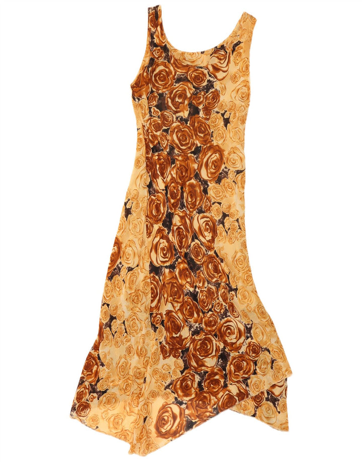 Vintage ærmeløs asymmetrisk kjole til kvinder IT 44 Medium Brown Floral