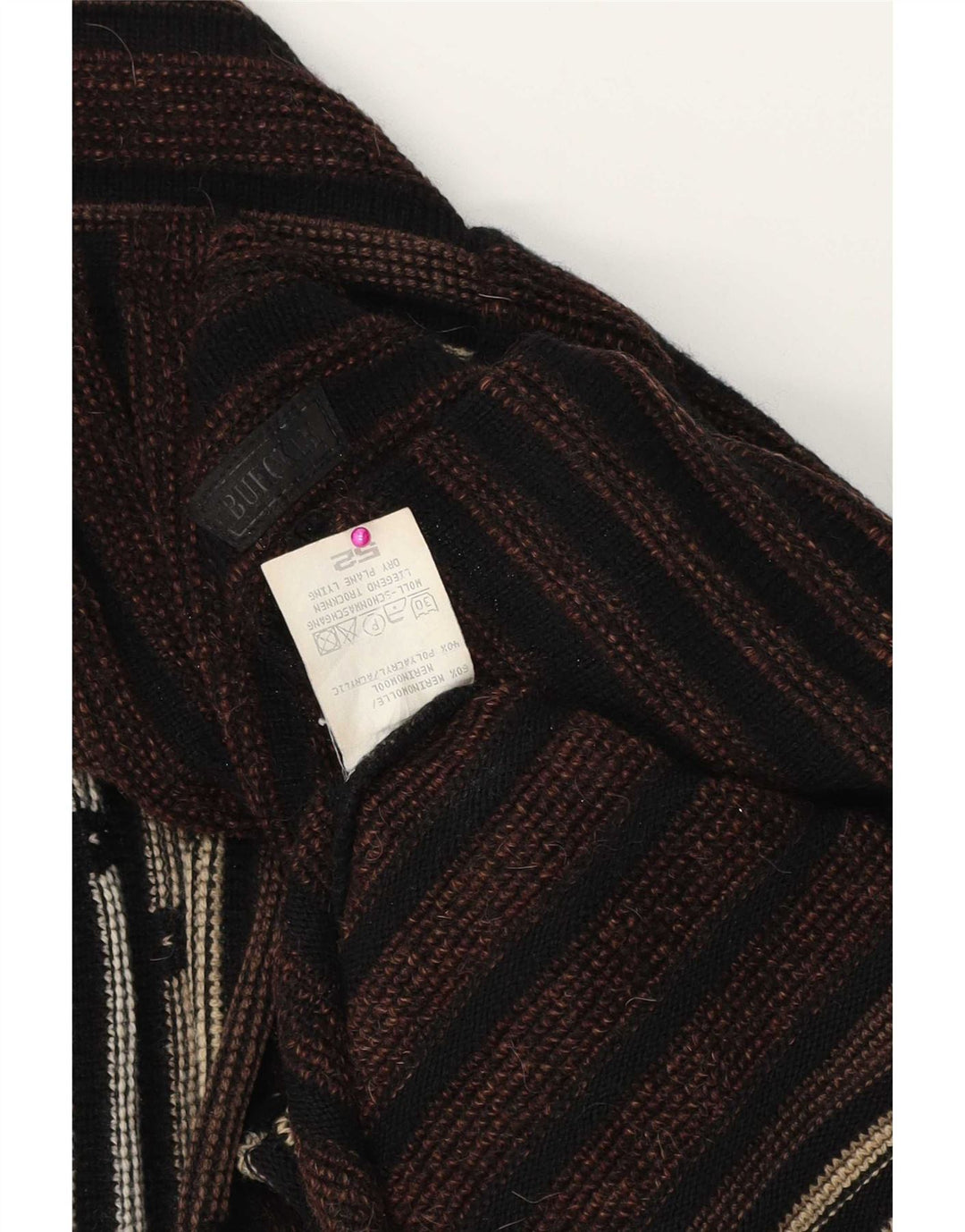Bueckle Herre Crew Neck Jumper Sweater IT 52 Stor brun stribet polyakryl