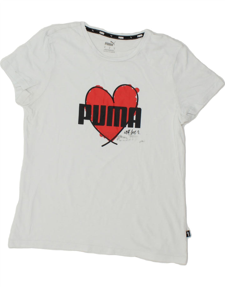 PUMA Womens Graphic T-Shirt Top UK 12 Medium White Vintage Puma and Second-Hand Puma from Messina Hembry 