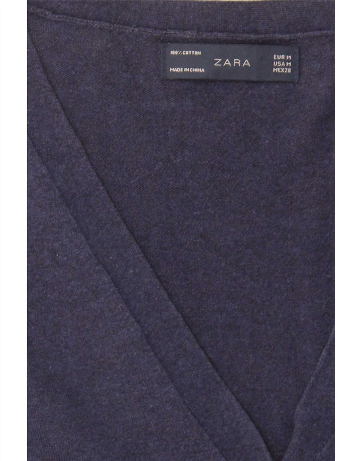 Zara Dame Cardigan Sweater UK 12 Medium Navyblå Bomuld