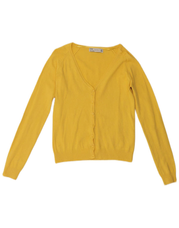 Zara Womens Crop Cardigan Sweater UK 10 Small Yellow Bomuld