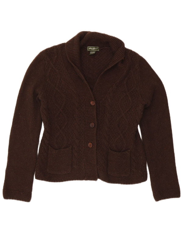 Eddie Bauer Dame Cardigan Sweater UK 12 Medium Brown Flecked Bomuld