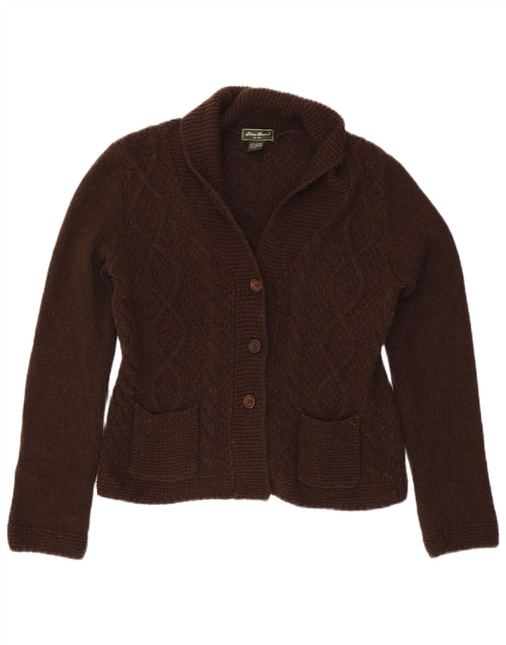 Eddie Bauer Dame Cardigan Sweater UK 12 Medium Brown Flecked Bomuld