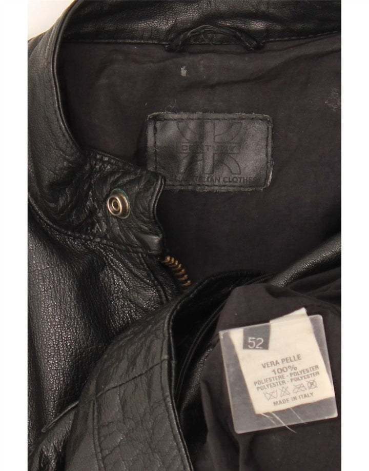Vintage Herre Læder Biker Jacket IT 52 XL Sort