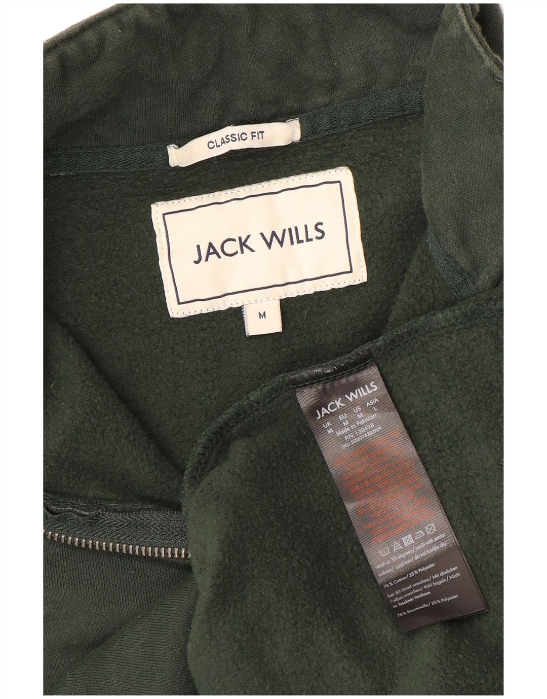 Jack Wills Herre Classic Fit Zip Neck Sweatshirt Jumper Medium Khaki Bomuld