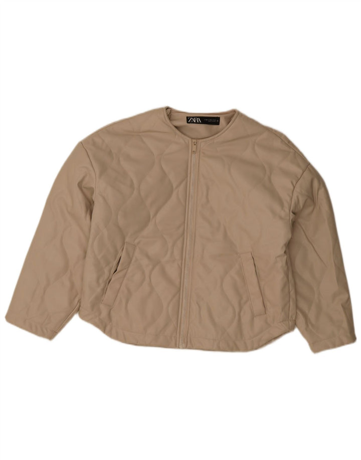 Zara Dame Oversized imiteret læder quiltet jakke UK 6 XS Beige Polyester