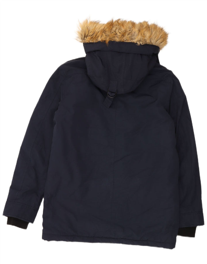 ZARA Herre Hooded Parka Jacket UK 40 Large Navy Blue Polyester